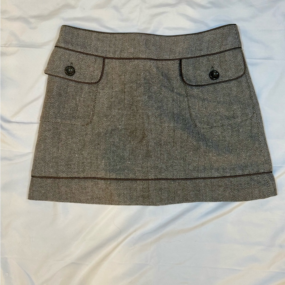 Tulle NWT Brown Herringbone Mini Skirt Large Preppy Academia - Picture 2 of 9